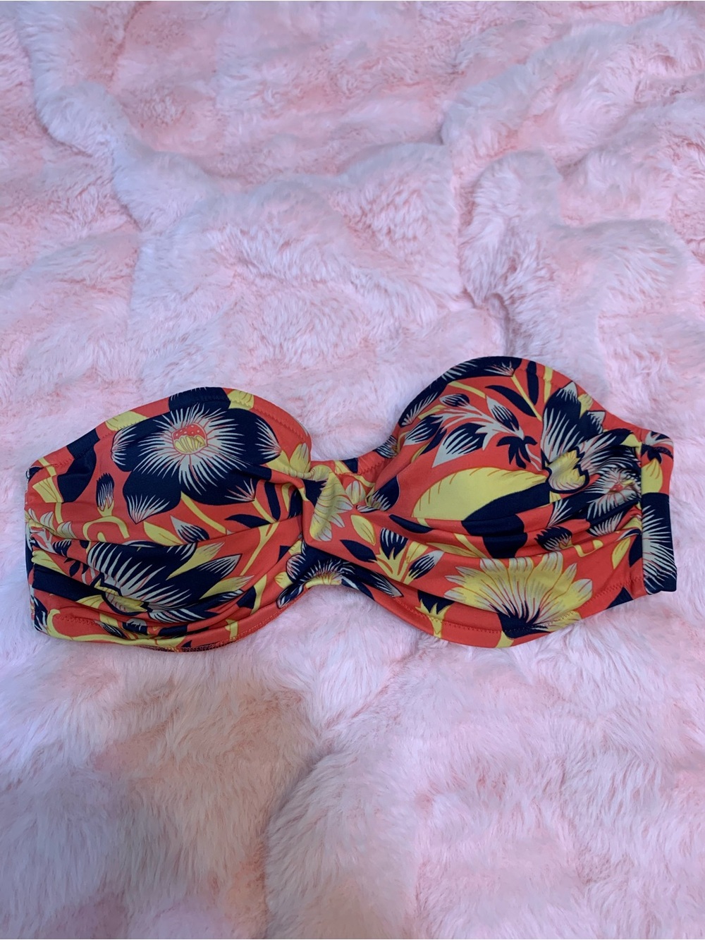 J. Crew Coral Floral Strapless Bandeau Bikini Top